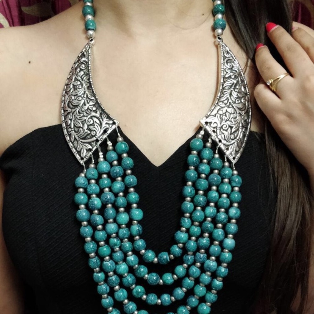Ethnic tribal turquoise blue necklace.